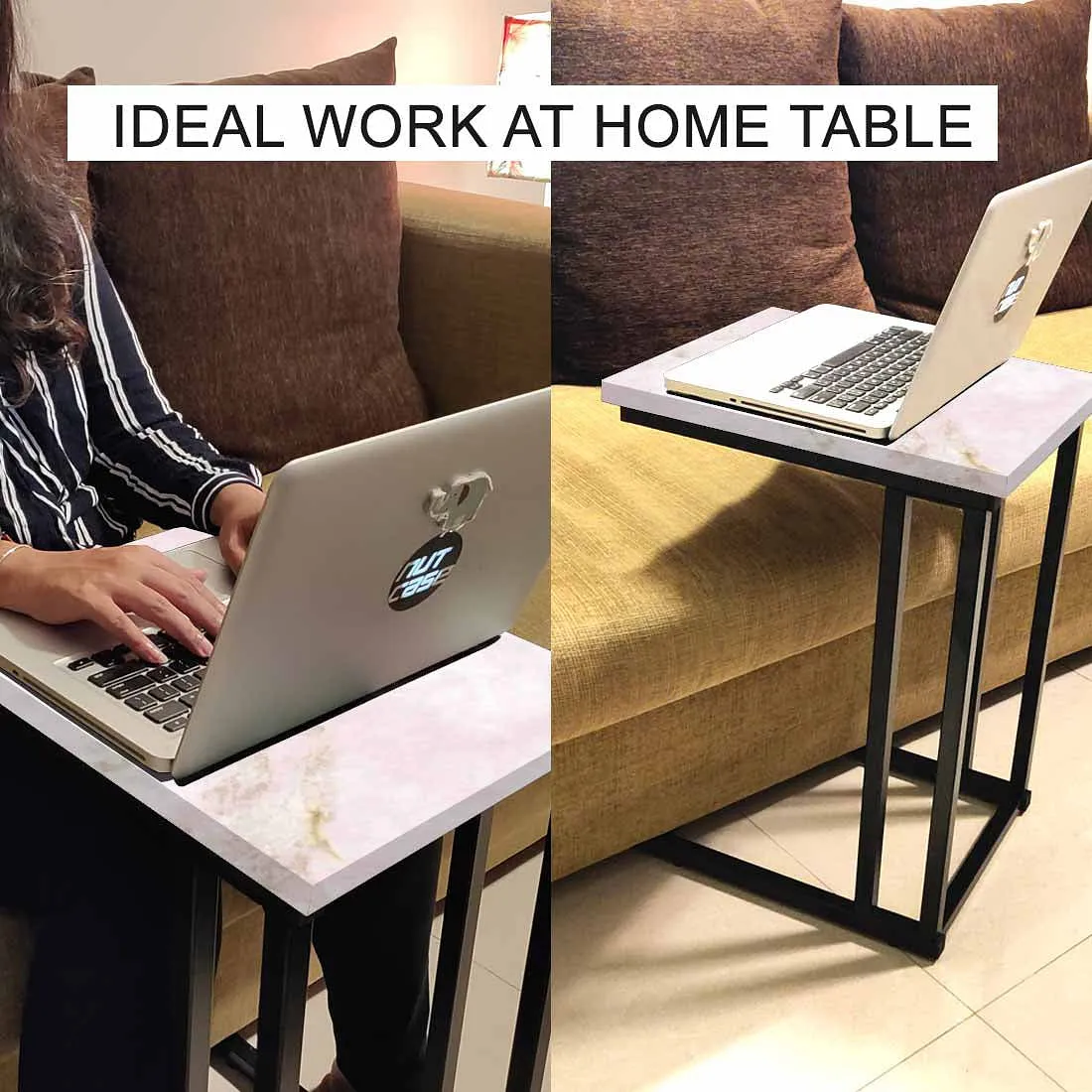 Marble C Shaped Table -Digital Print - Not Real Marble - Pink Effect