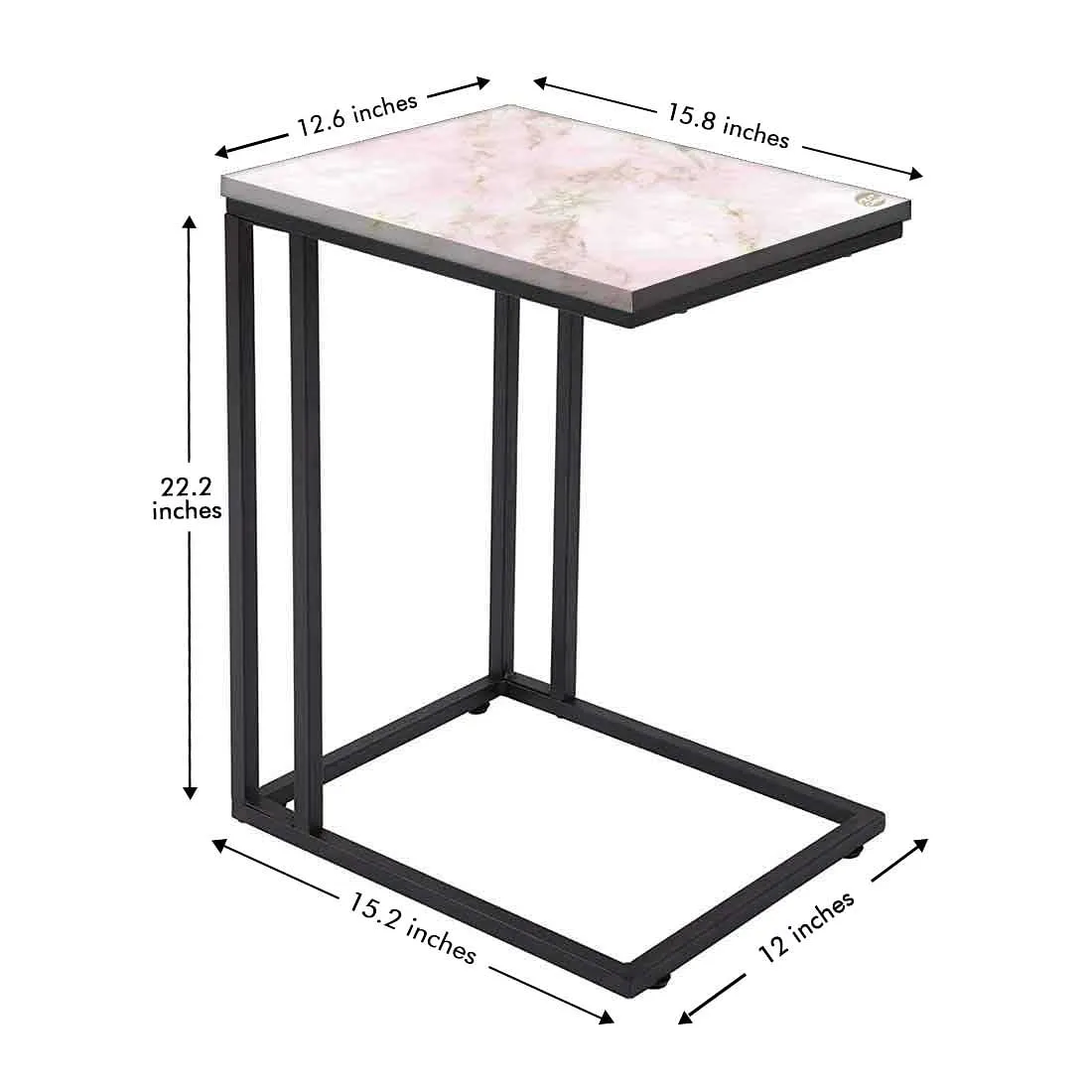Marble C Shaped Table -Digital Print - Not Real Marble - Pink Effect