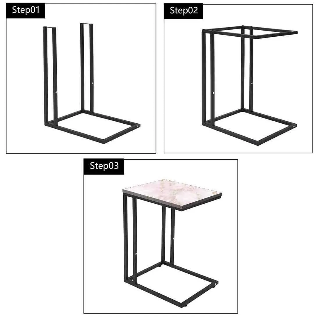 Marble C Shaped Table -Digital Print - Not Real Marble - Pink Effect