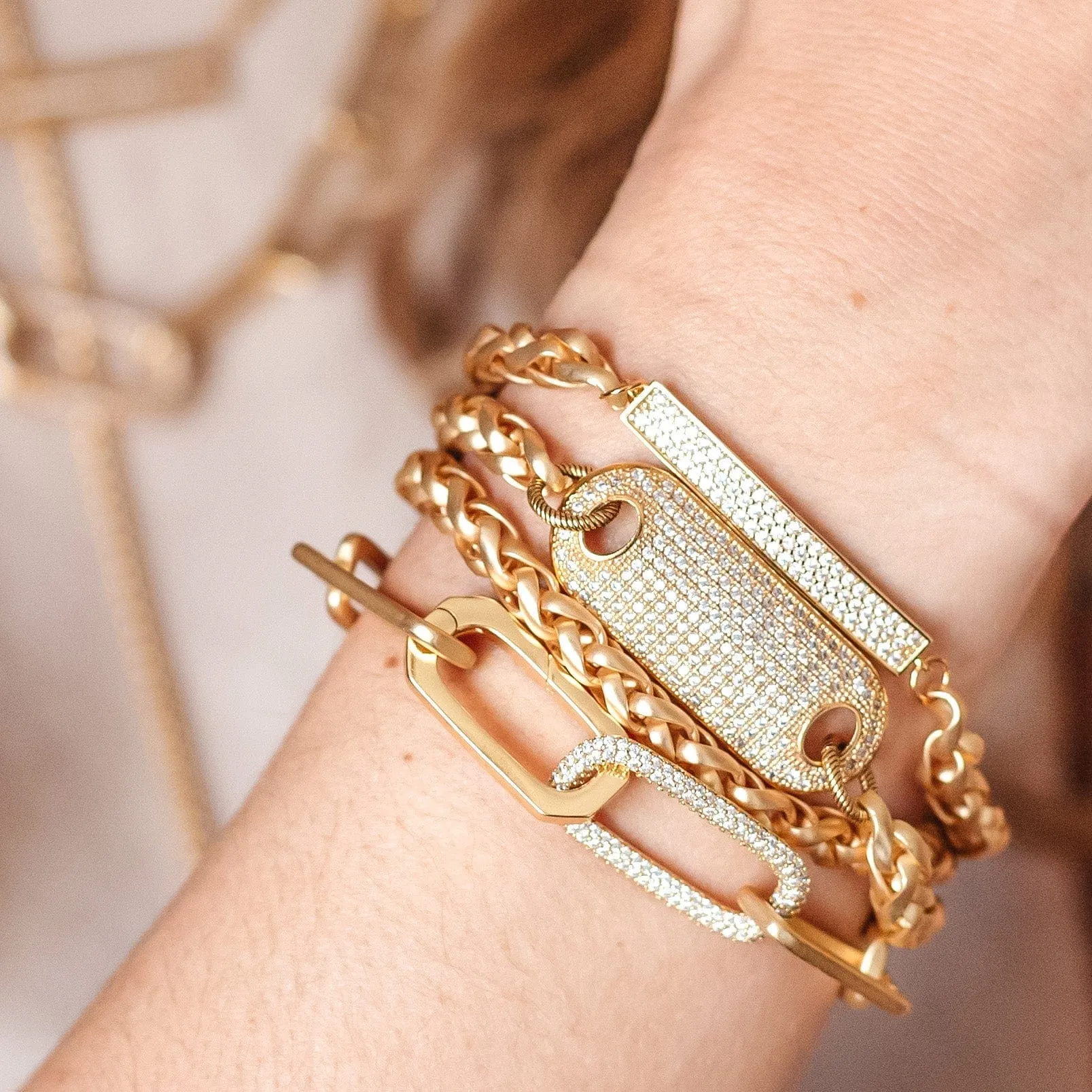 Matte Gold Pave Connector Bracelet