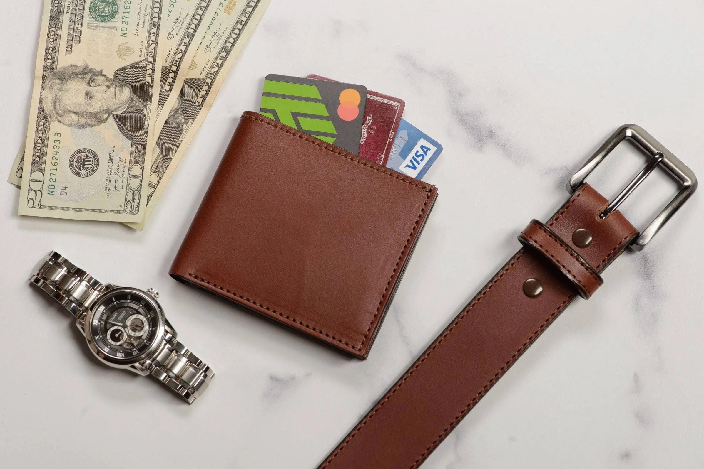 Medium Brown Premium Leather 8 Card Slot Bifold Wallet