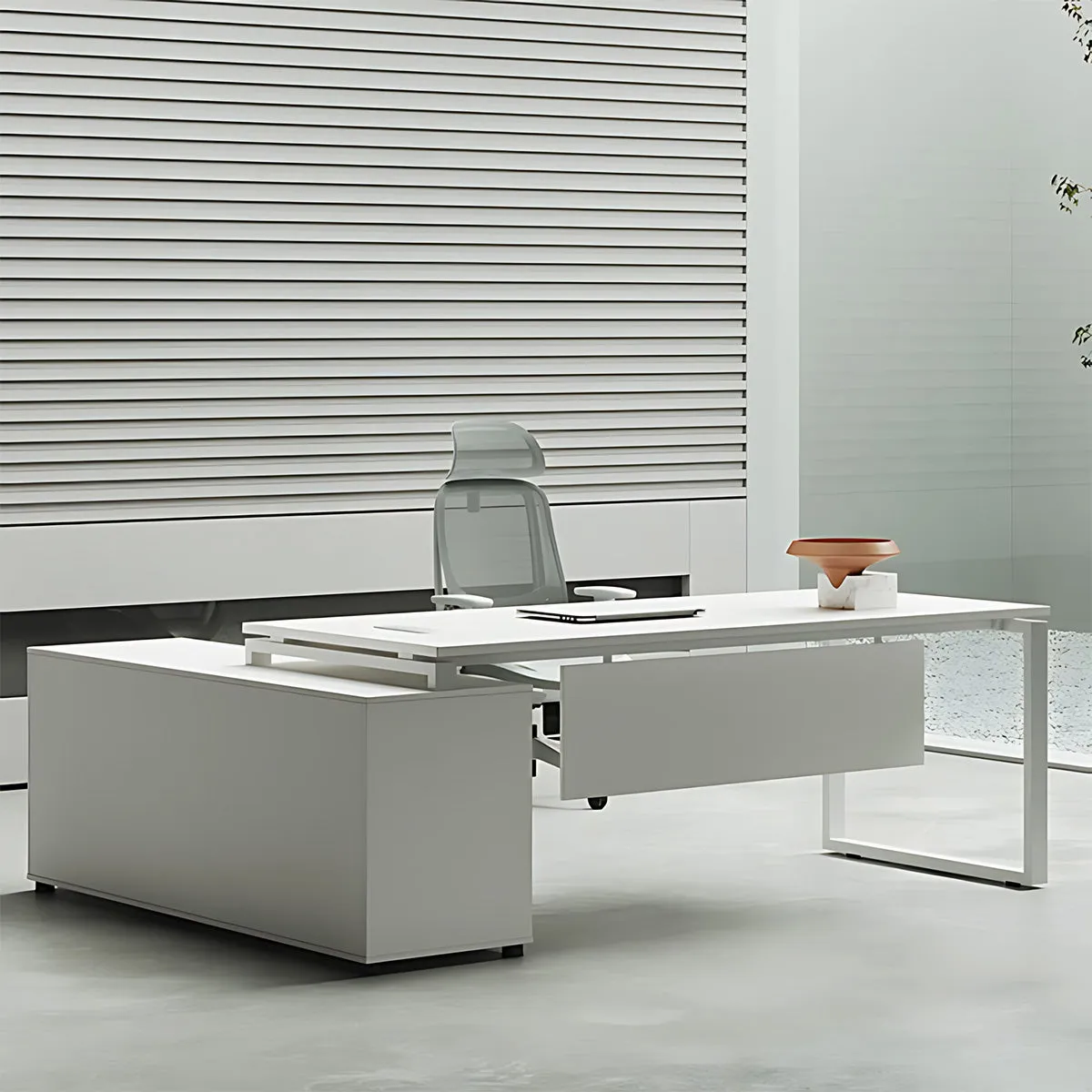 Modern Minimalist Single-Person White Executive Desk