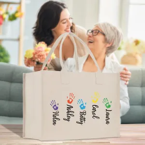 Mom Grandchild Kids Names Custom Grandma Tote Bag Grandma's Getaway Bag Personalized Grandma Gift Bag Shopping Bag Mother Day Gift (MDT1005)