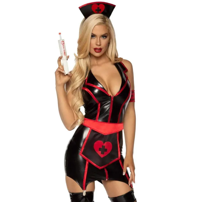 Naughty Nurse Costume - Large - Black/red