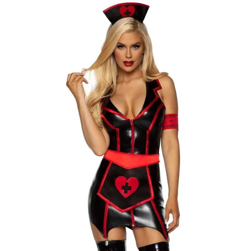 Naughty Nurse Costume - Large - Black/red
