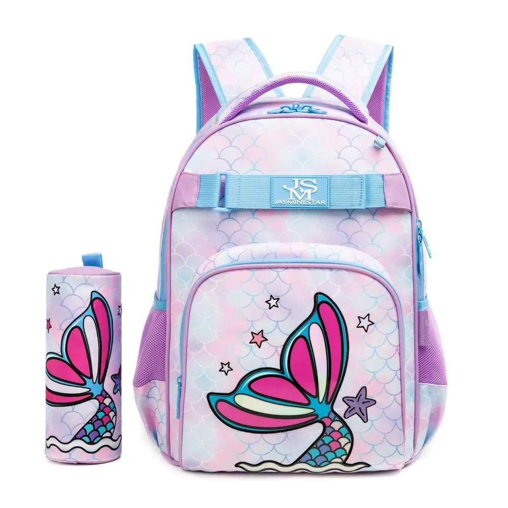 (NET) School Bag with Lunch Bag and Pencil Case Mermaid Set Of 3  Pcs