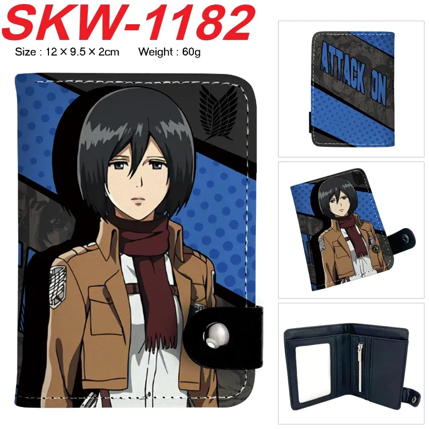new Attack On Titan Cartoon Anime Short Wallet Vertical style with buttons can hold coins