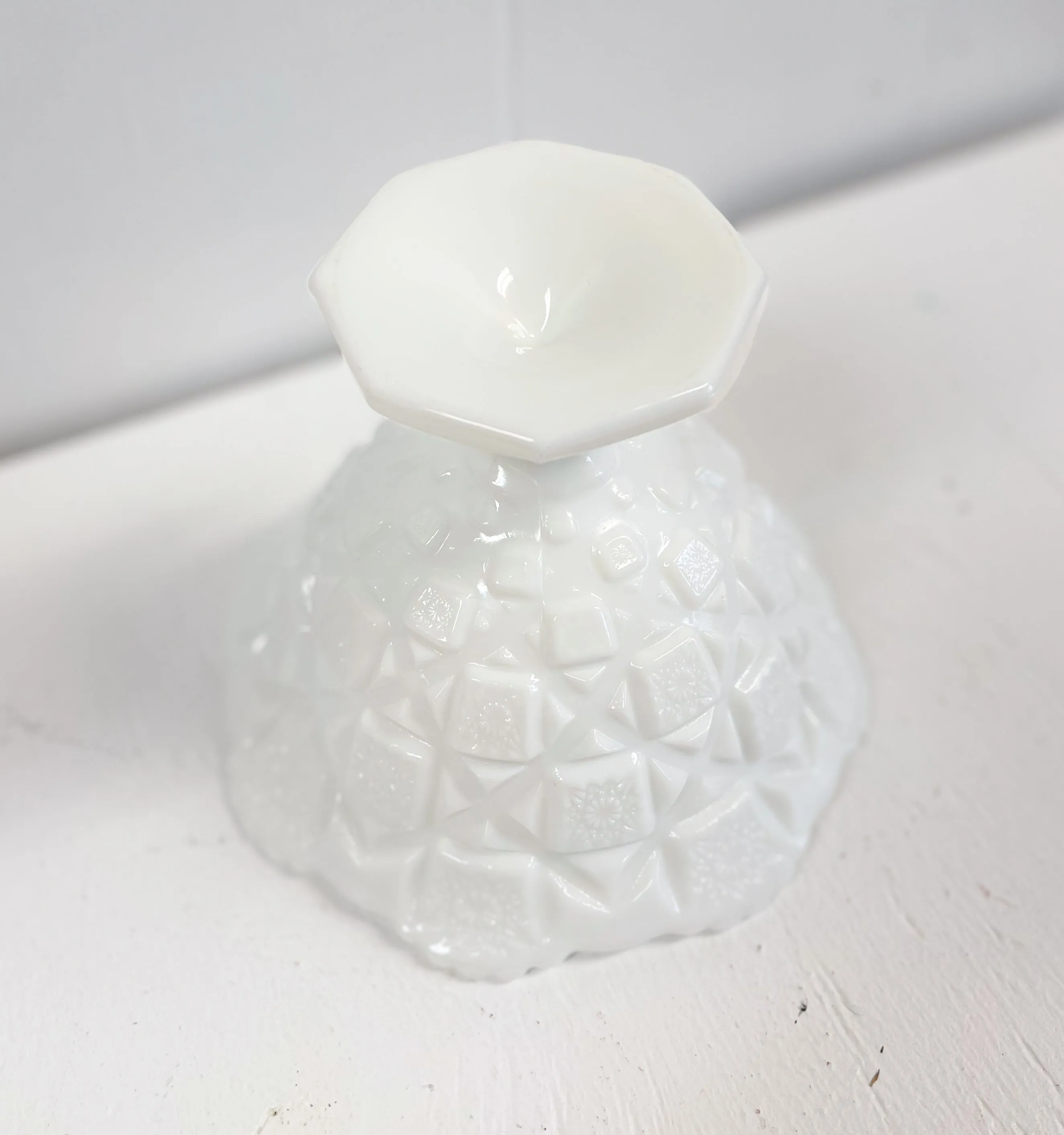 Old Quilt Milk Glass Footed Bell Bowl - Westmoreland