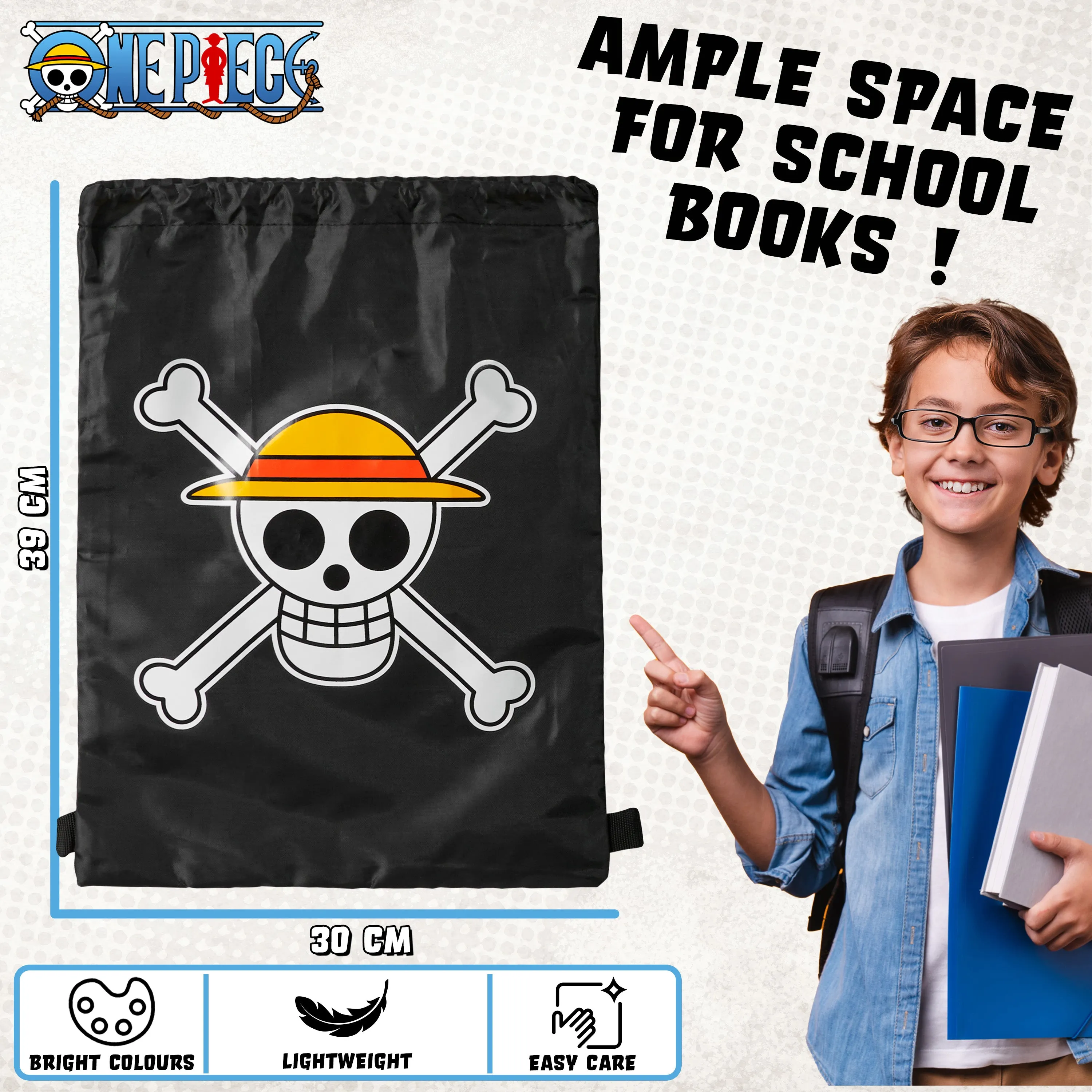 One Piece Kids Drawstring Bag - Anime String Swim Bag for School, Sports, PE Bag