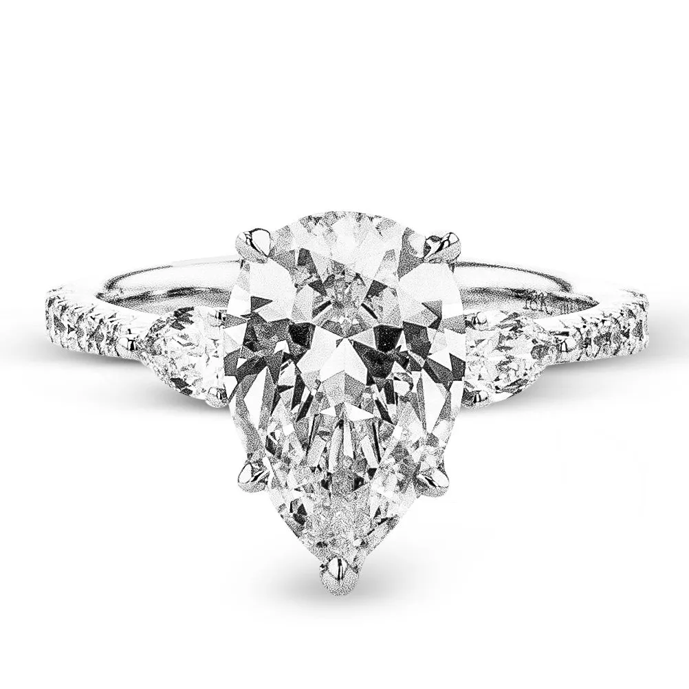 Pear-cut Three-stone Engagement Ring in 18k Gold with Diamonds