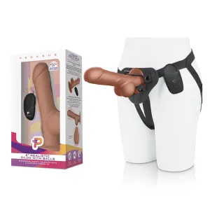Pegasus 8 in. Realistic Dildo with Balls Rechargeable Remote-Controlled Silicone Dildo & Adjustable Harness Set Tan