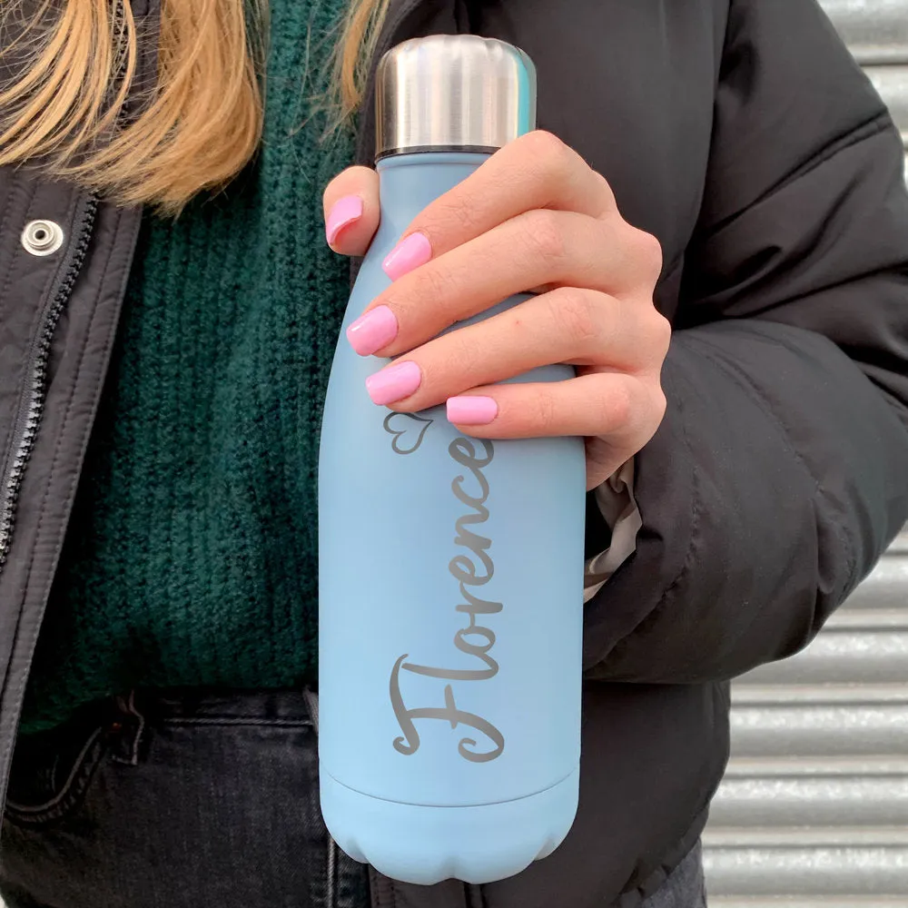 Personalised Stainless Steel Reusable Matt Drinks Water Bottle 500ml