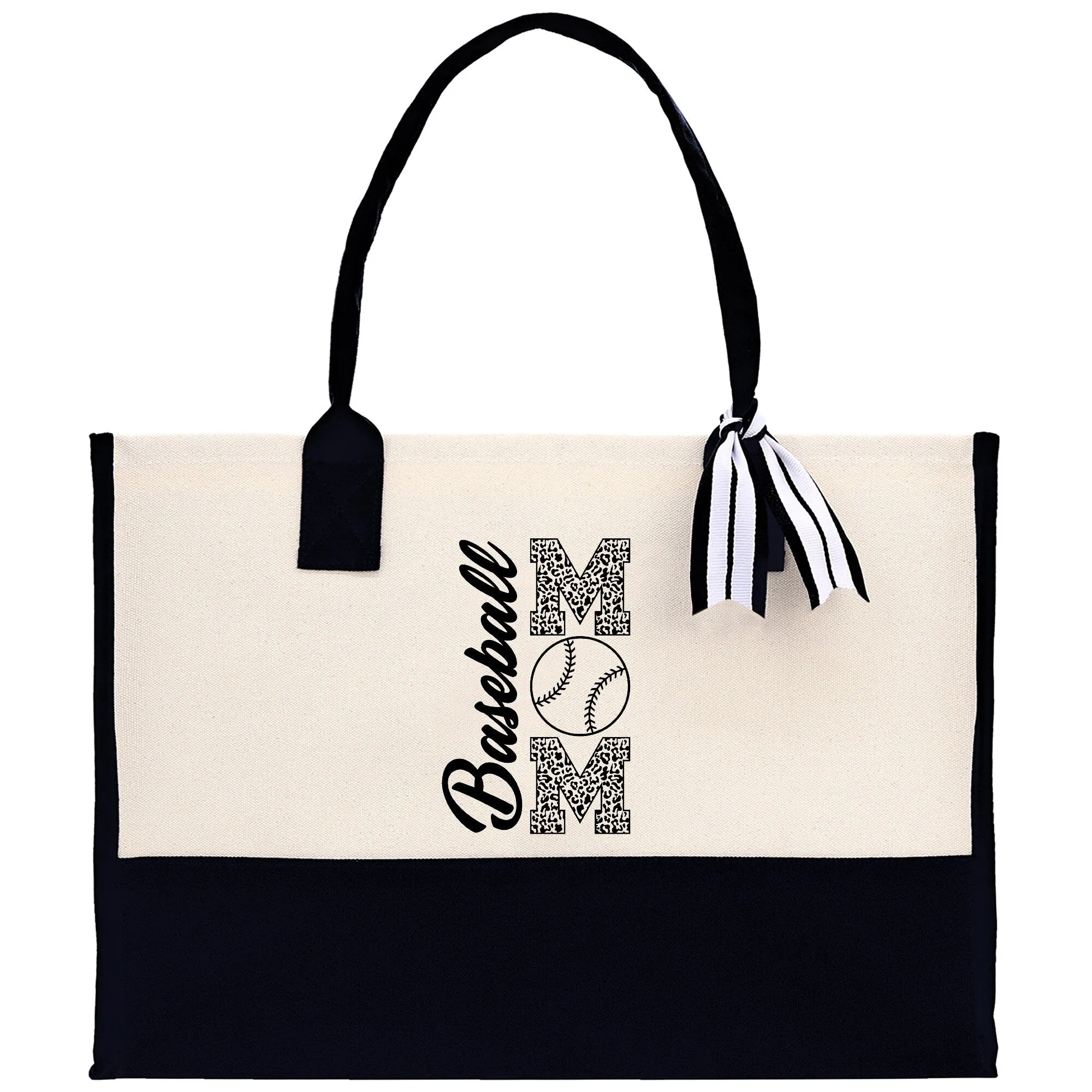 Personalized Name Baseball Mom Sports Cotton Canvas Tote Bag Gift for Custom Baseball Mom Football Lover Mom Gift