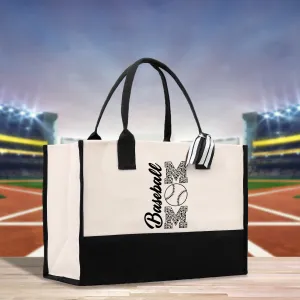 Personalized Name Baseball Mom Sports Cotton Canvas Tote Bag Gift for Custom Baseball Mom Football Lover Mom Gift