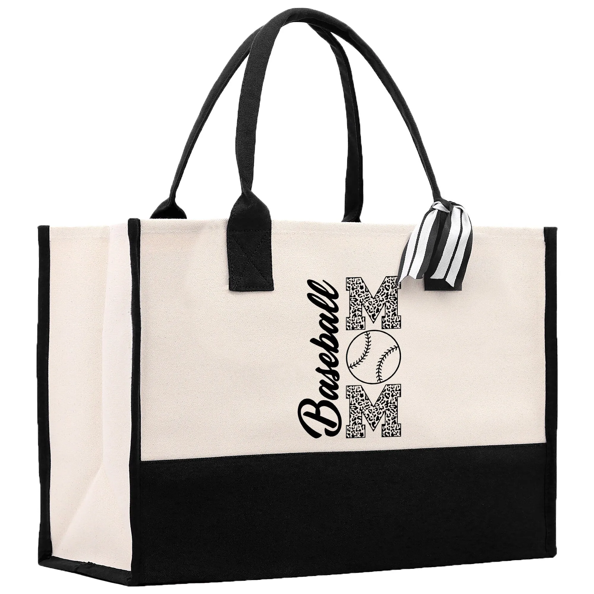 Personalized Name Baseball Mom Sports Cotton Canvas Tote Bag Gift for Custom Baseball Mom Football Lover Mom Gift
