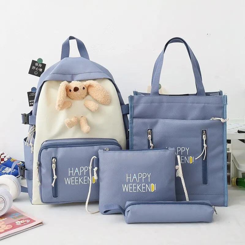 Pink Cartoon Rabbit Backpack for Women Animal Anime Student School Bag Letter Large Cute Kawaii Travel Bags Ladies Girls Casual