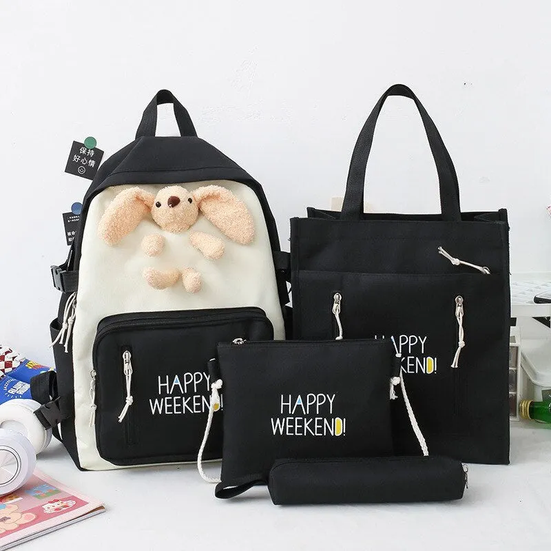 Pink Cartoon Rabbit Backpack for Women Animal Anime Student School Bag Letter Large Cute Kawaii Travel Bags Ladies Girls Casual