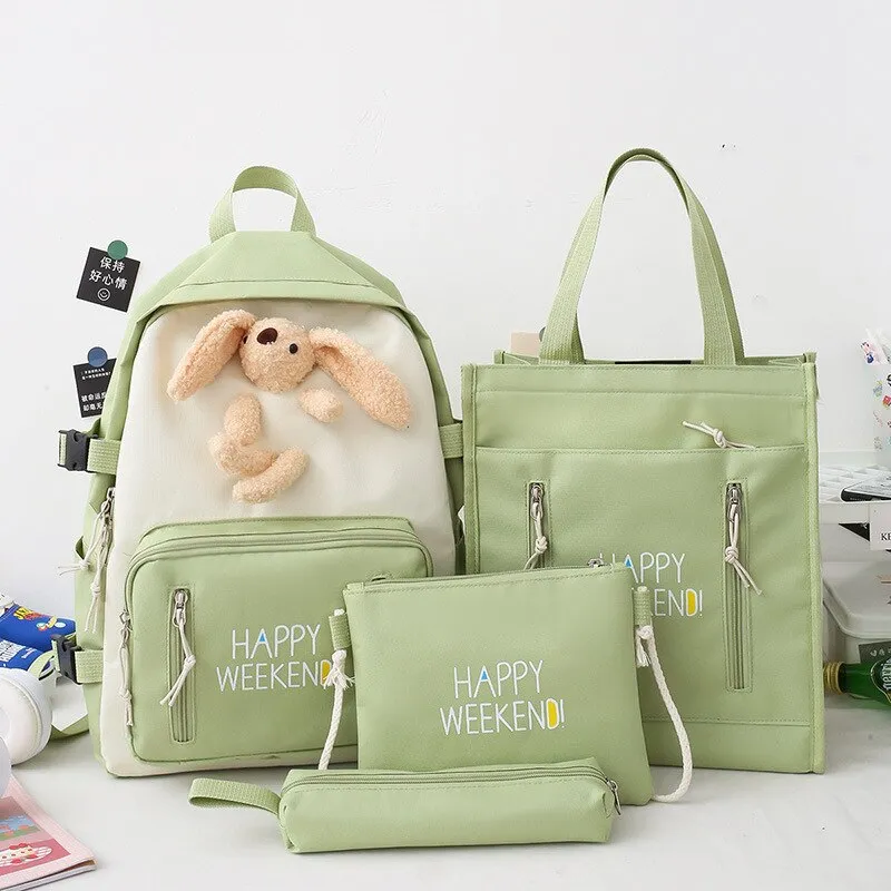 Pink Cartoon Rabbit Backpack for Women Animal Anime Student School Bag Letter Large Cute Kawaii Travel Bags Ladies Girls Casual