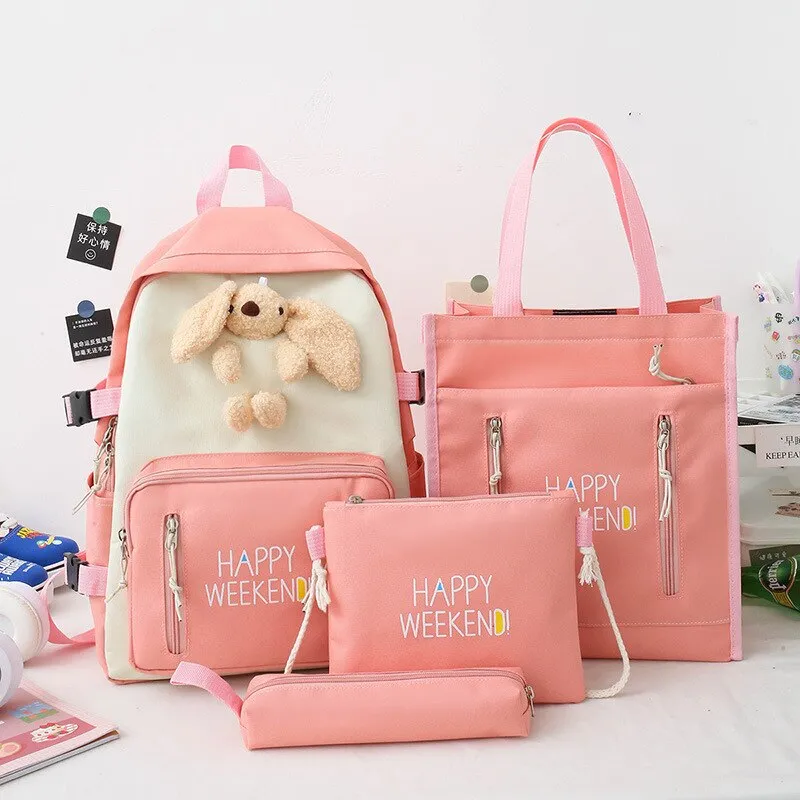 Pink Cartoon Rabbit Backpack for Women Animal Anime Student School Bag Letter Large Cute Kawaii Travel Bags Ladies Girls Casual