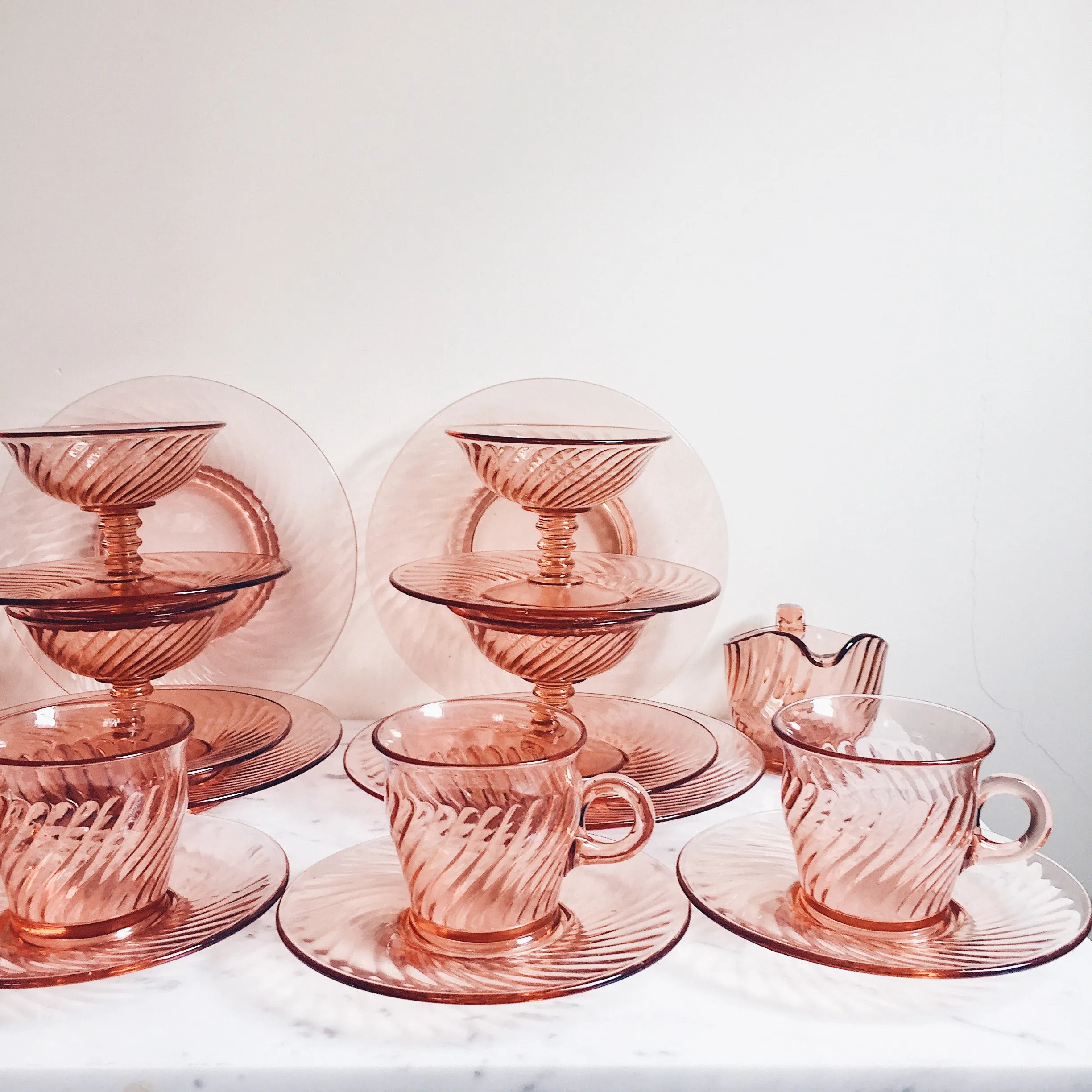Pink Intoxication Antique Glass Dining Set (22pcs)
