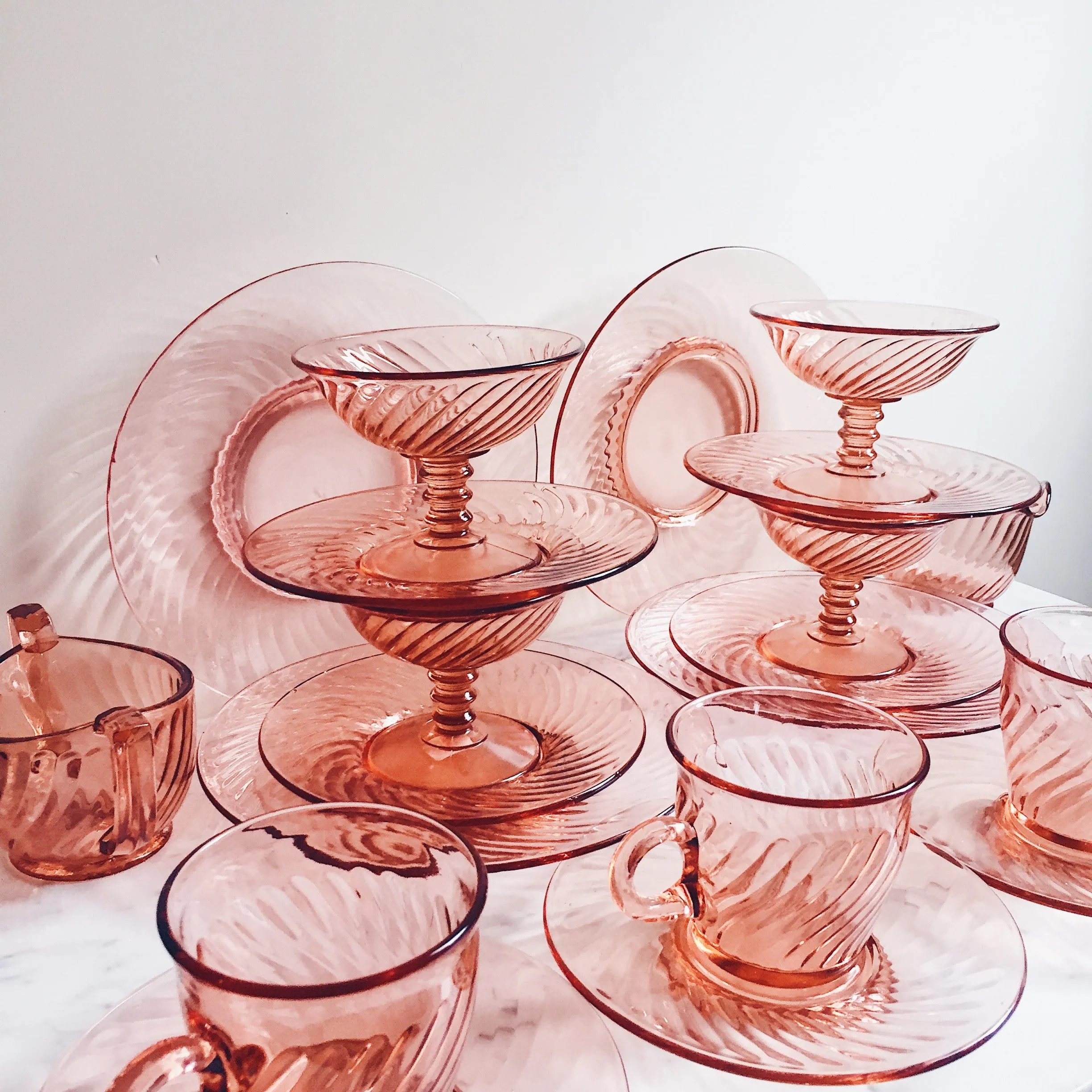 Pink Intoxication Antique Glass Dining Set (22pcs)