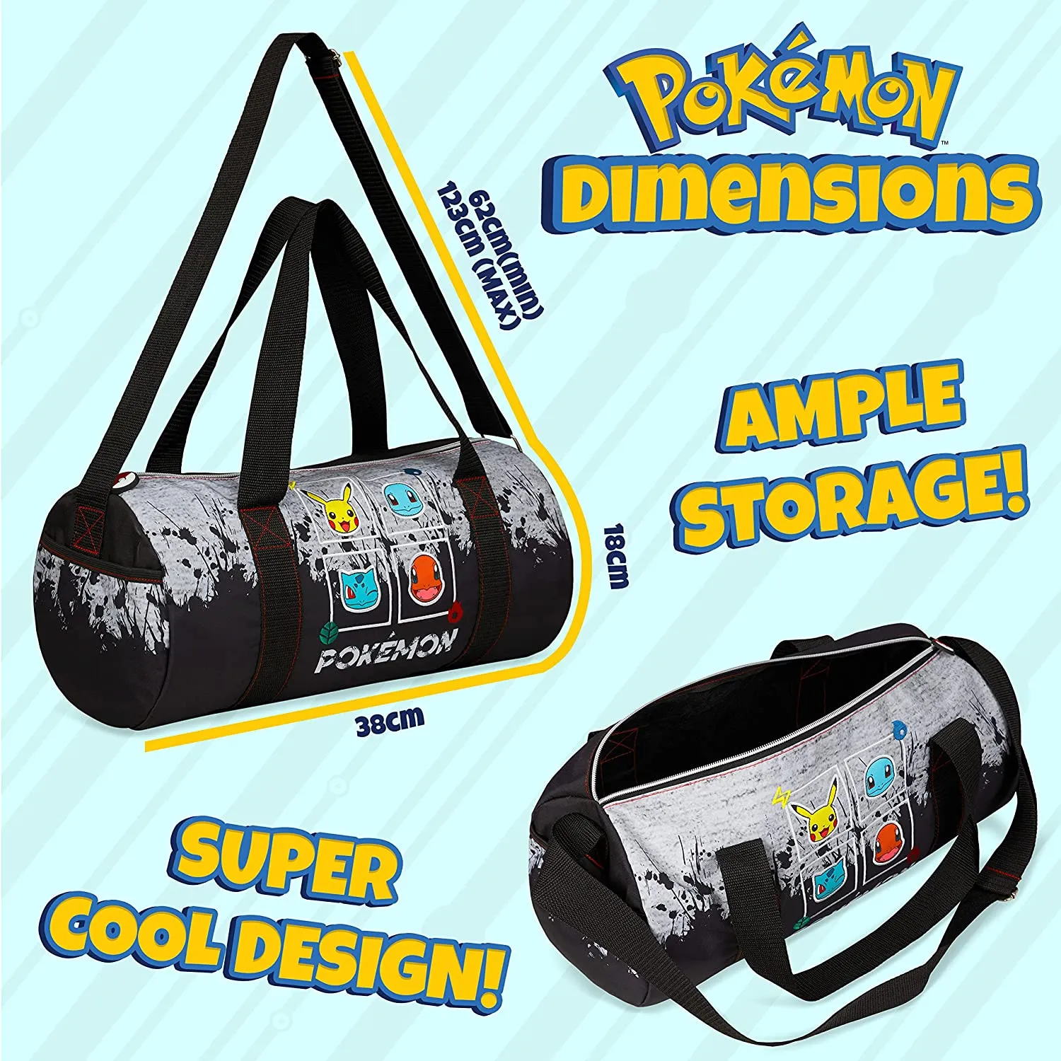 Pokemon Gym Bag for Kids, Pikachu Boys Duffle Bag Large Holdall