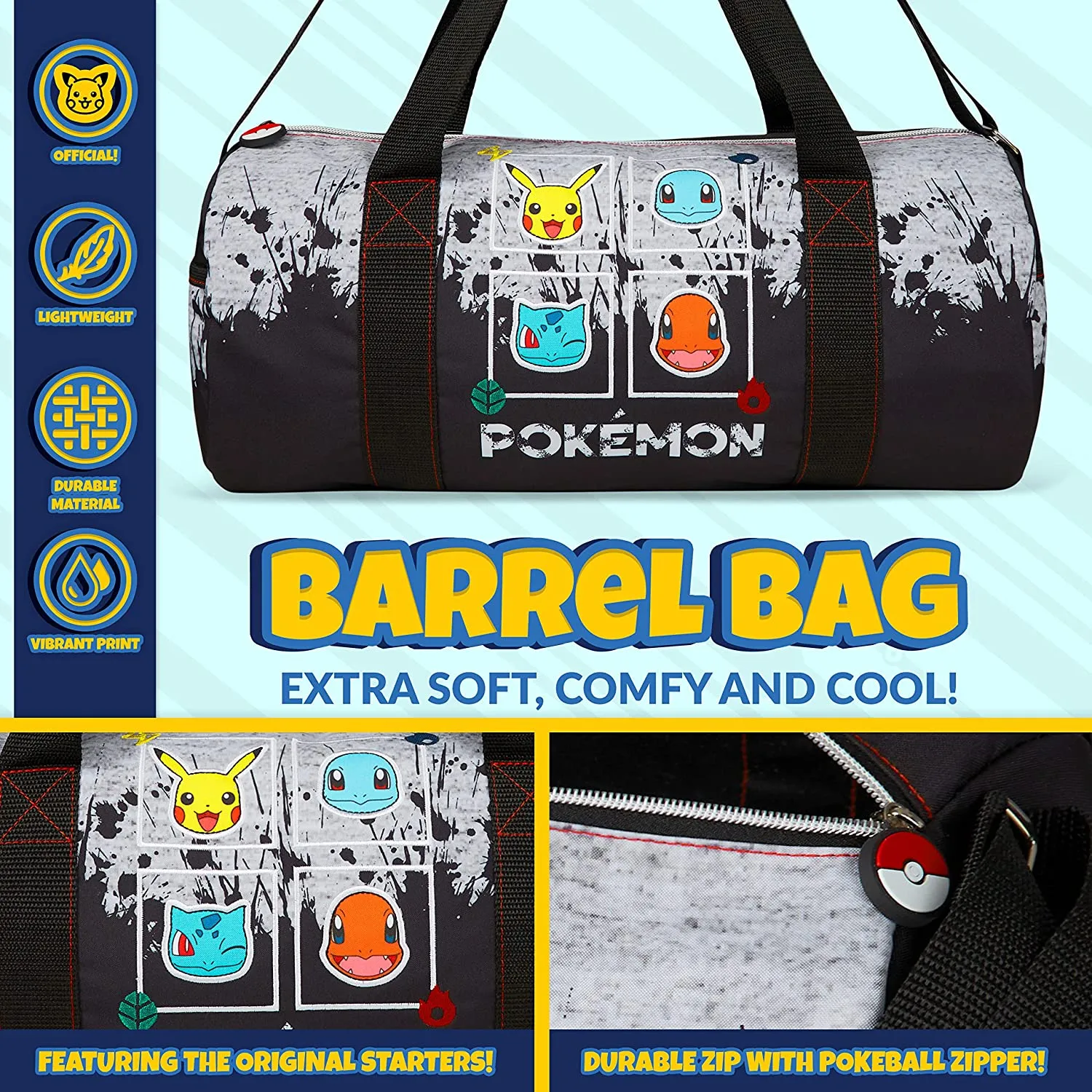 Pokemon Gym Bag for Kids, Pikachu Boys Duffle Bag Large Holdall