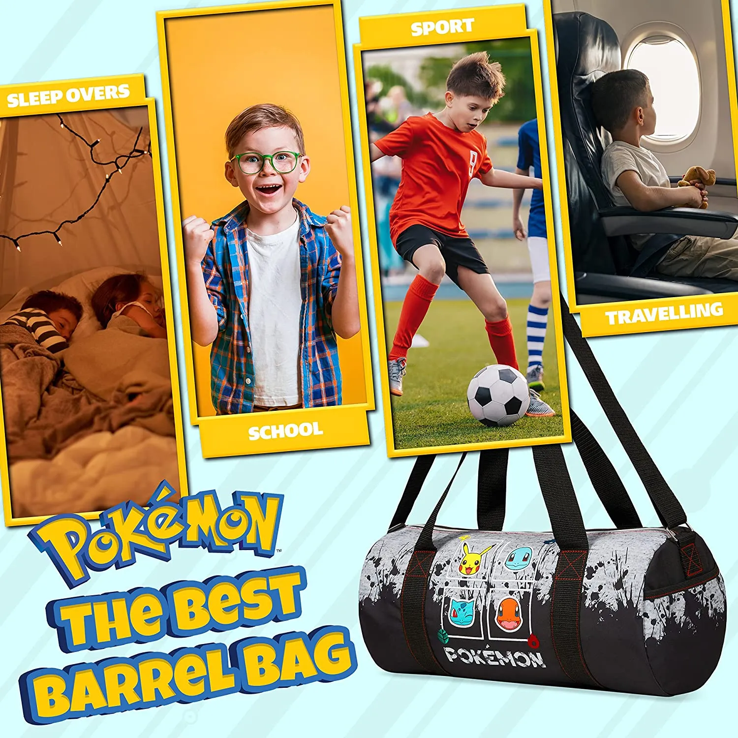 Pokemon Gym Bag for Kids, Pikachu Boys Duffle Bag Large Holdall