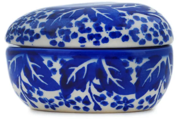 Polish Pottery 4" Heart Shaped Jar Cobalt Fantasy