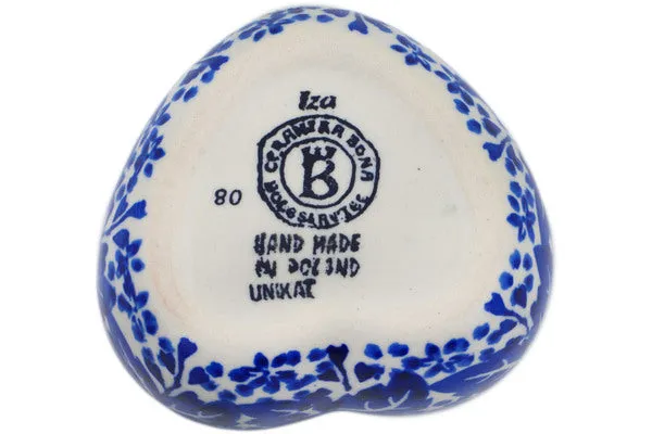 Polish Pottery 4" Heart Shaped Jar Cobalt Fantasy