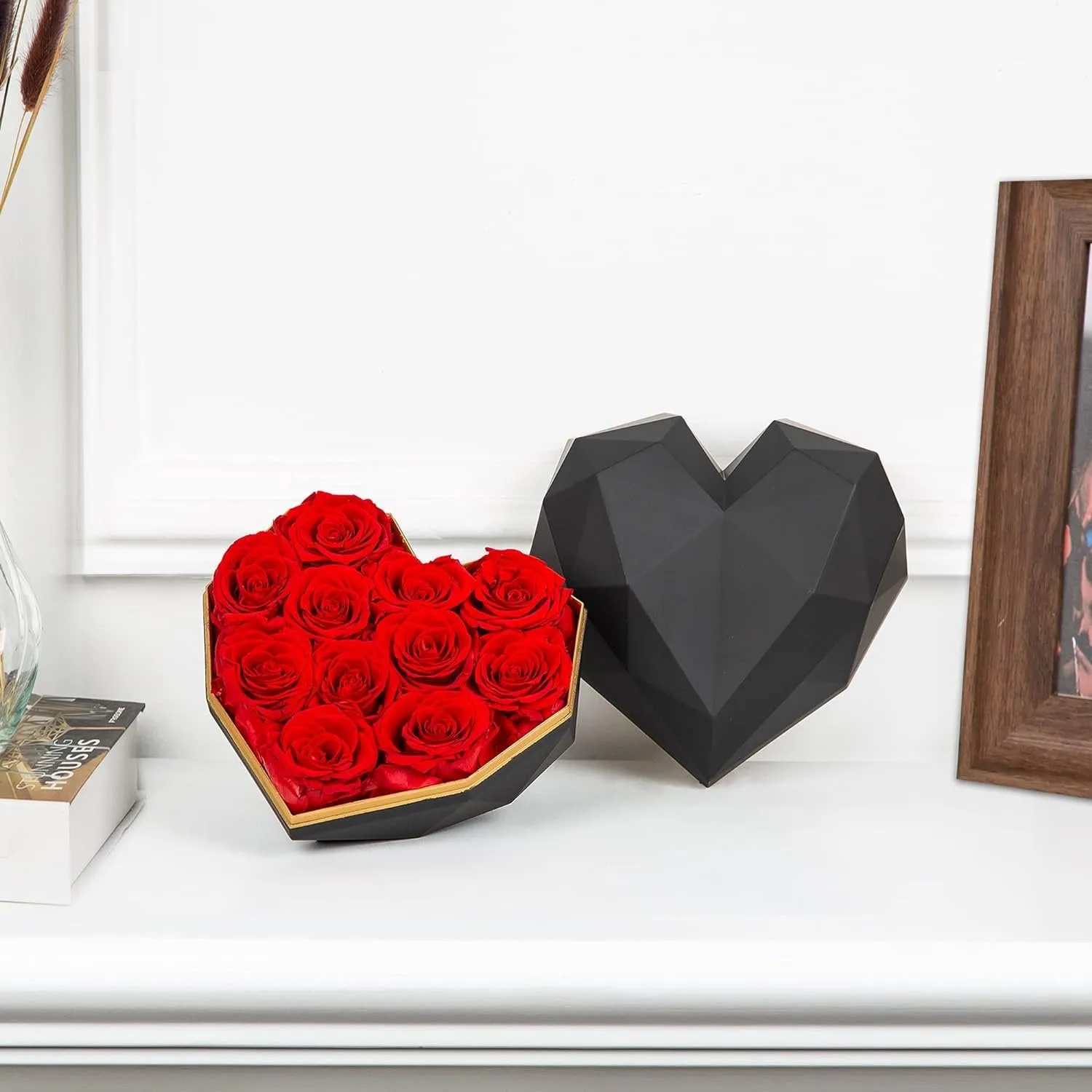 Preserved Flowers Heart Shape Box - Heart Shaped Transparent Acrylic Flower Box