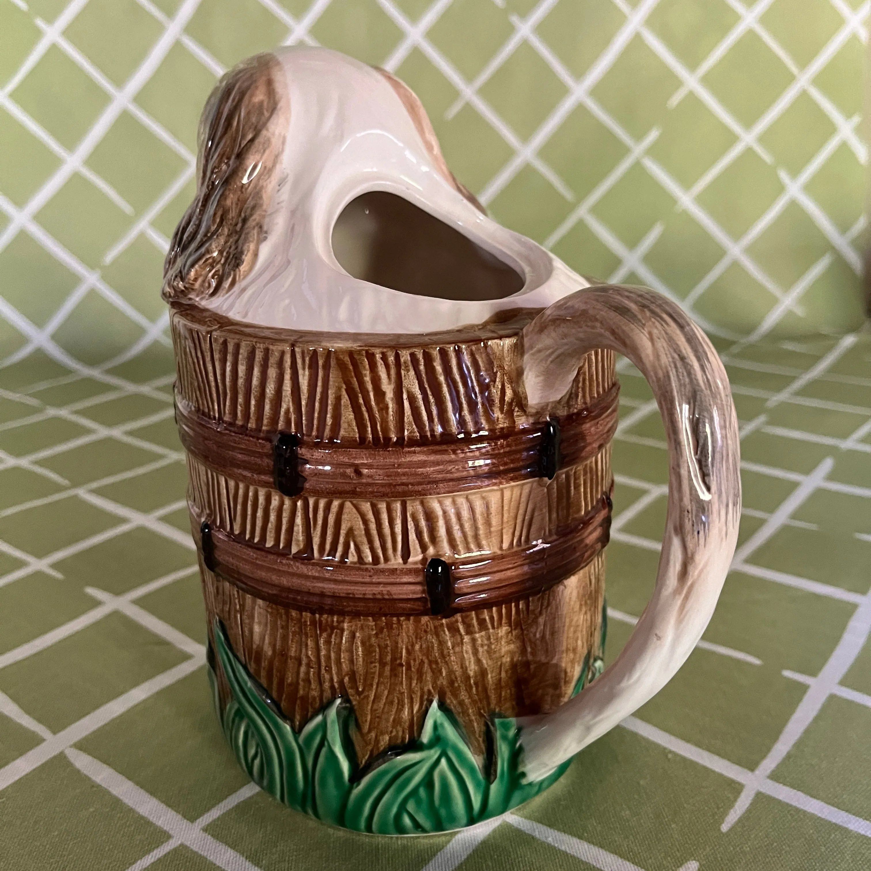 Pup in Barrel Ceramic Water Pitcher