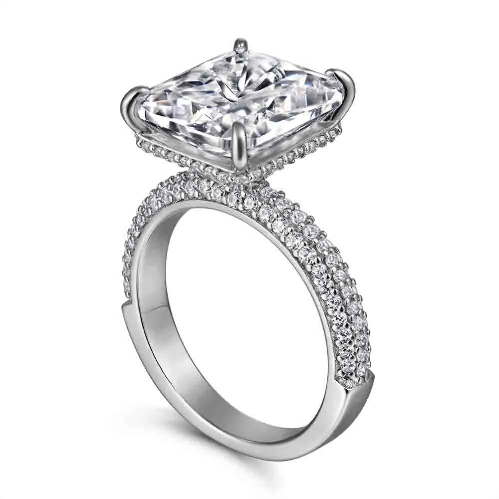 Radiant Cut Zircon Four Prongs Solitaire Silver Ring