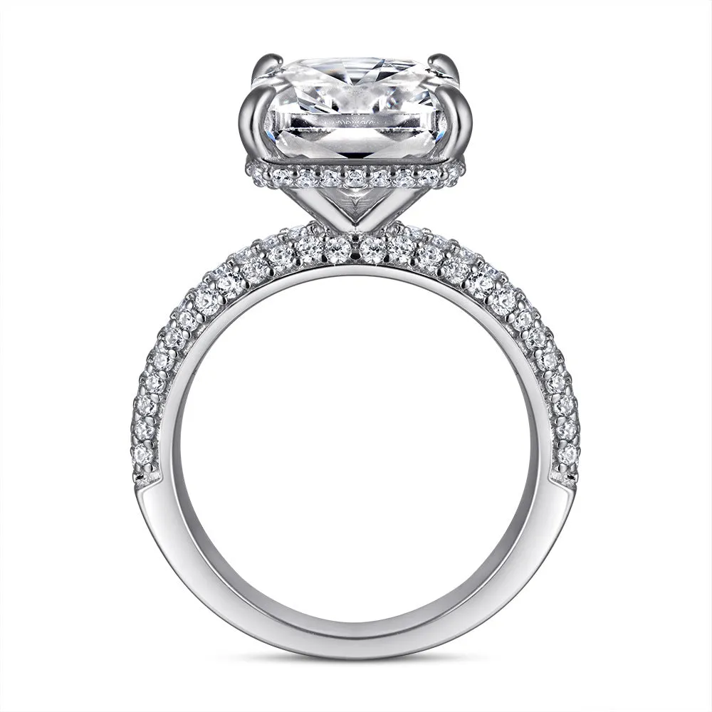 Radiant Cut Zircon Four Prongs Solitaire Silver Ring