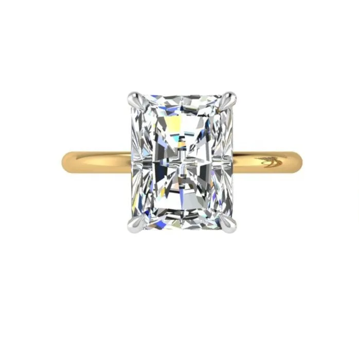 Radiant Diamond Solitaire Ring 18K Two Tone Gold