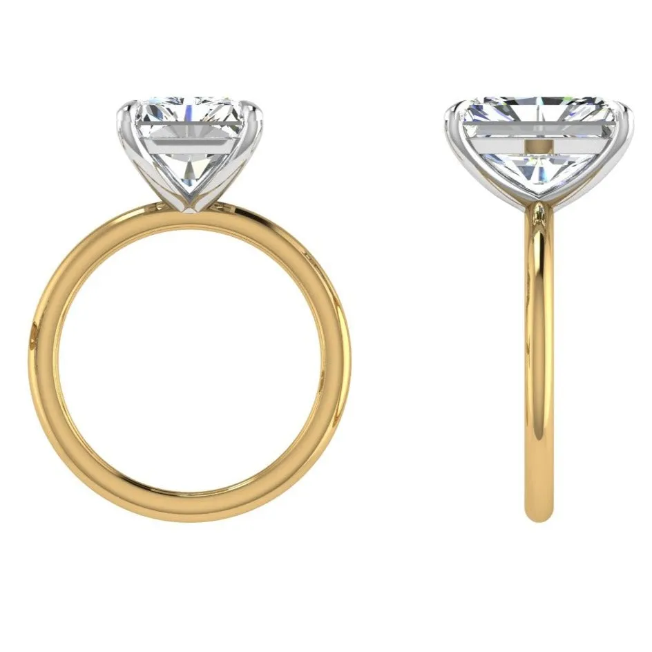 Radiant Diamond Solitaire Ring 18K Two Tone Gold