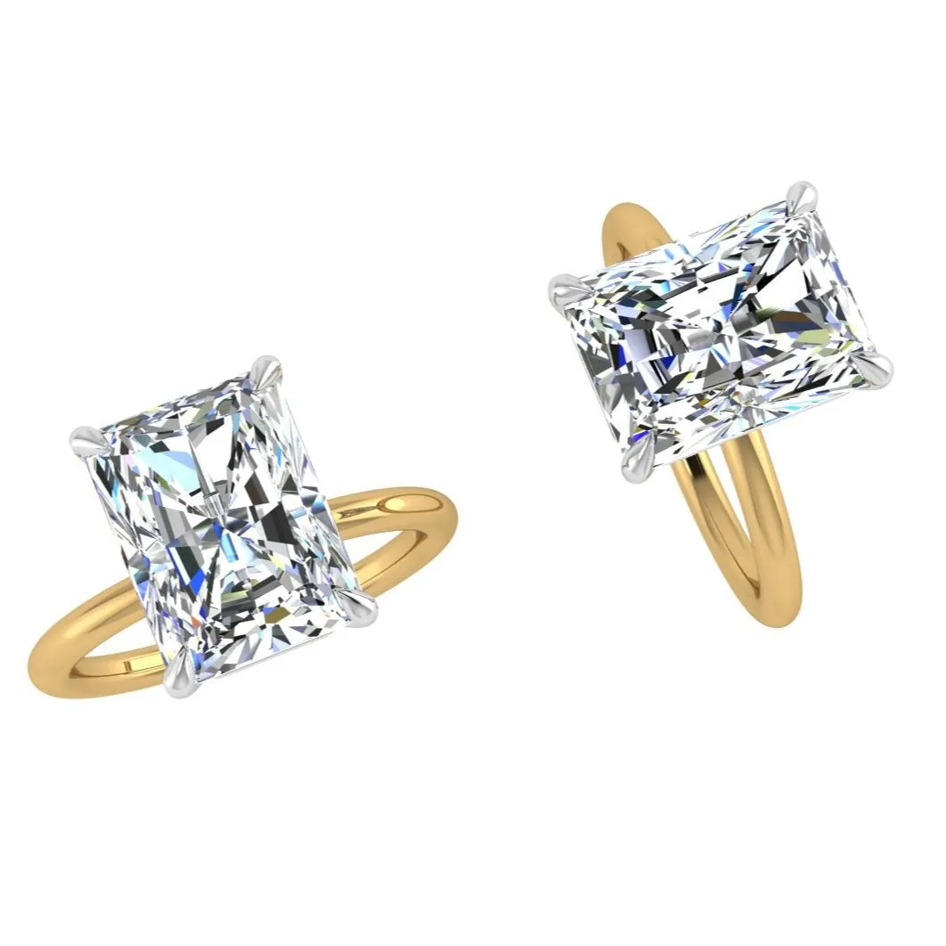 Radiant Diamond Solitaire Ring 18K Two Tone Gold