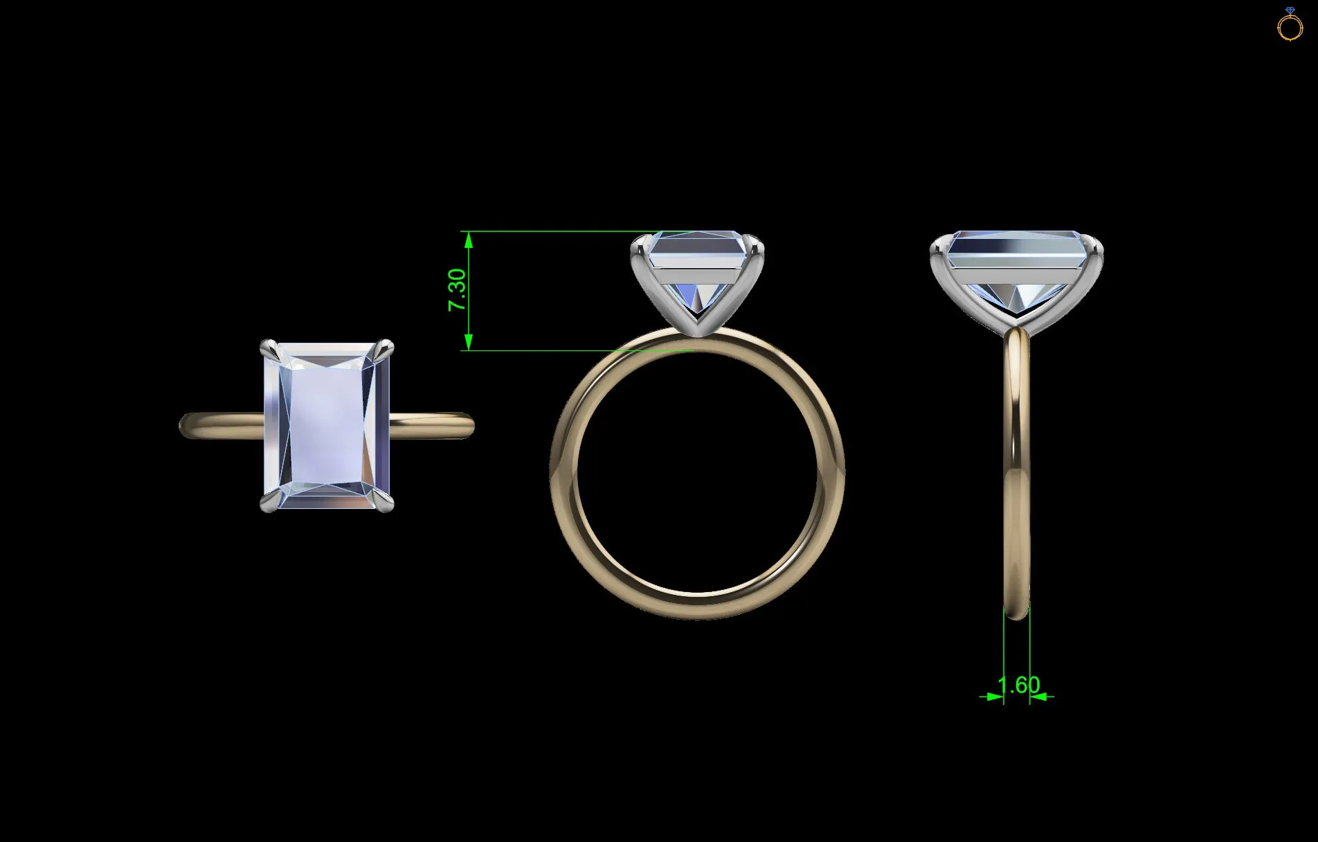 Radiant Diamond Solitaire Ring 18K Two Tone Gold