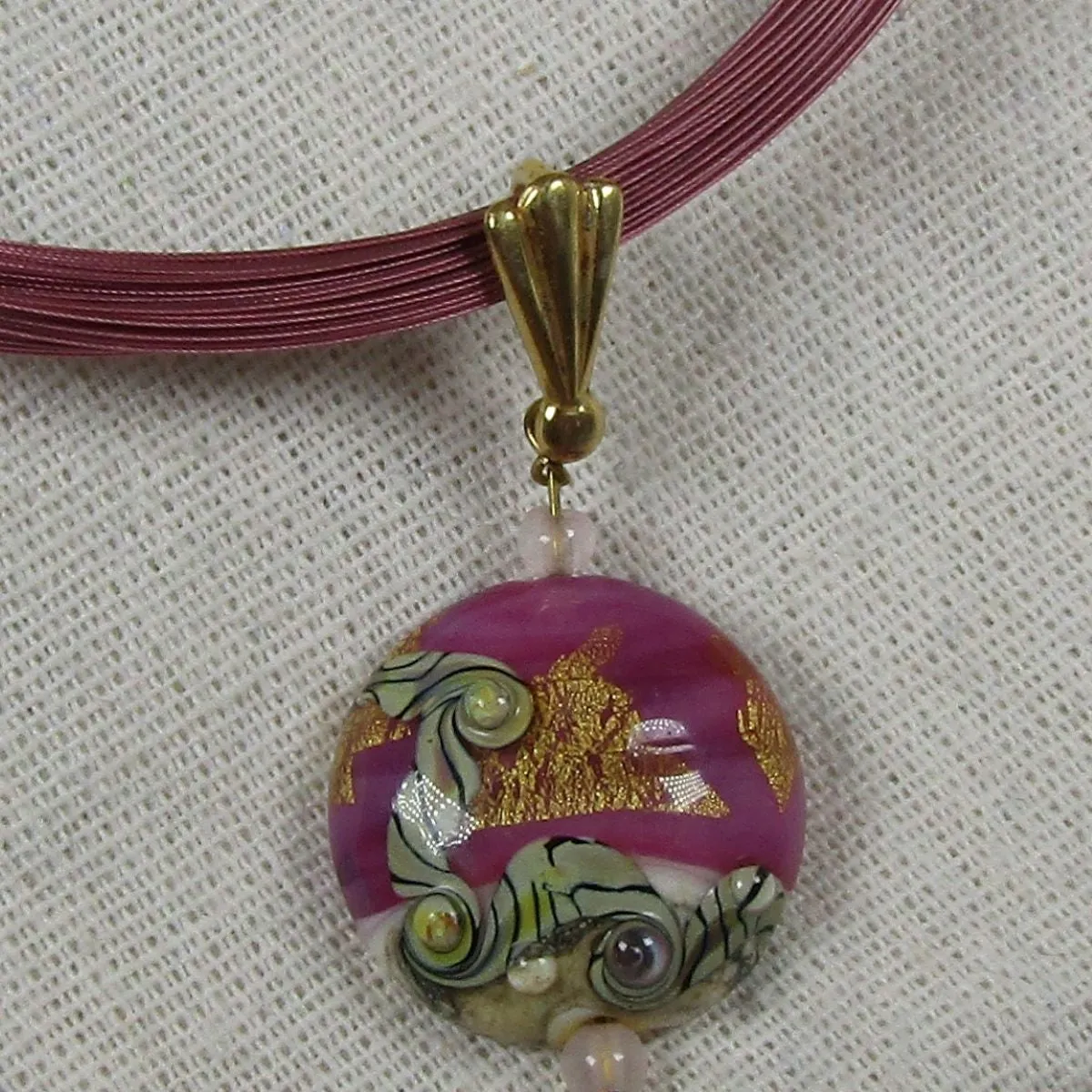 Radiant Orchid Multi-strand Necklace with  Lampwork Pendant