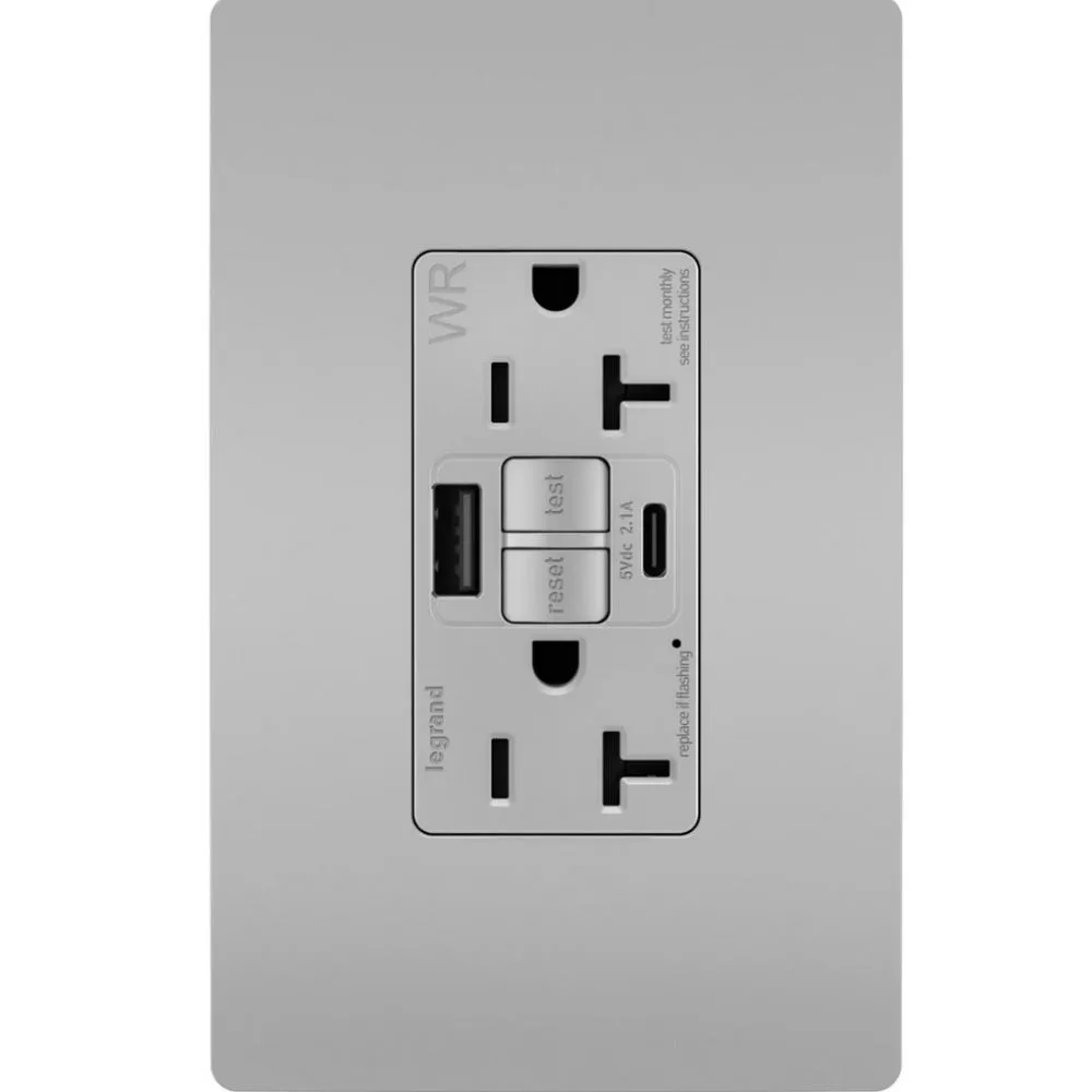 radiant Tamper-Resistant Weather-Resistant 20A GFCI Receptacle, USB Type A/C, Gray