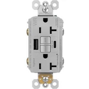 radiant Tamper-Resistant Weather-Resistant 20A GFCI Receptacle, USB Type A/C, Gray