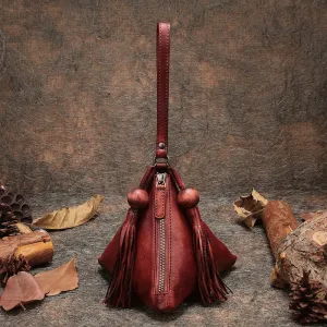 Red Womens Leather Clutch Wallet Zipper Wristlet Wallet Pyramid Shape Purse for Ladies