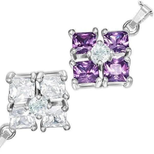 Reflection Cubic Zirconia Square Pendant Necklace - Available in Two Colors