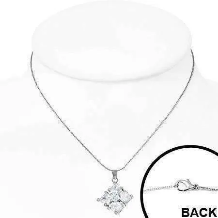 Reflection Cubic Zirconia Square Pendant Necklace - Available in Two Colors