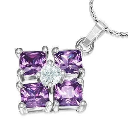 Reflection Cubic Zirconia Square Pendant Necklace - Available in Two Colors