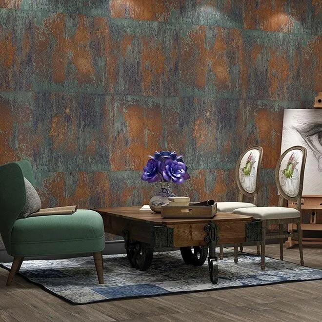 Retro Nostalgic Iron Sheet Effect Industrial Style Wallpaper (5.3 ㎡)