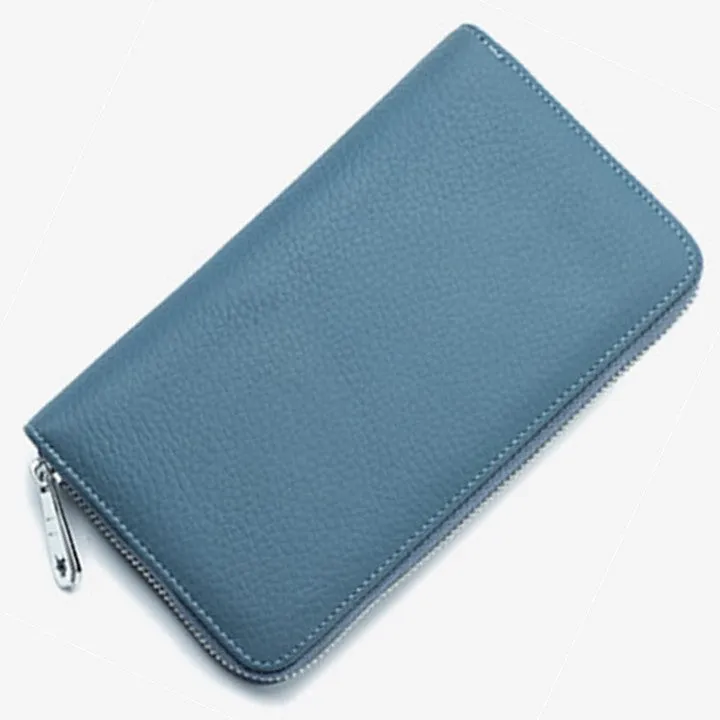 RFID Genuine Leather All Around Zipper Wallet for Women, High Capacity Long Wallet Phone Purse