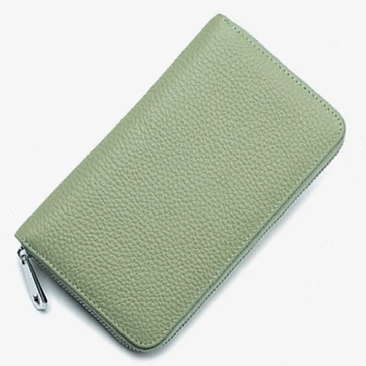 RFID Genuine Leather All Around Zipper Wallet for Women, High Capacity Long Wallet Phone Purse