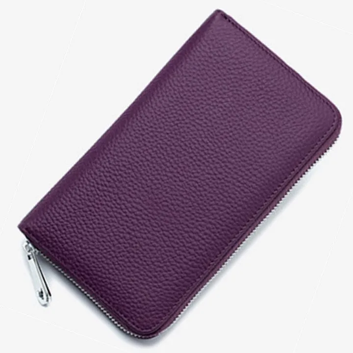 RFID Genuine Leather All Around Zipper Wallet for Women, High Capacity Long Wallet Phone Purse