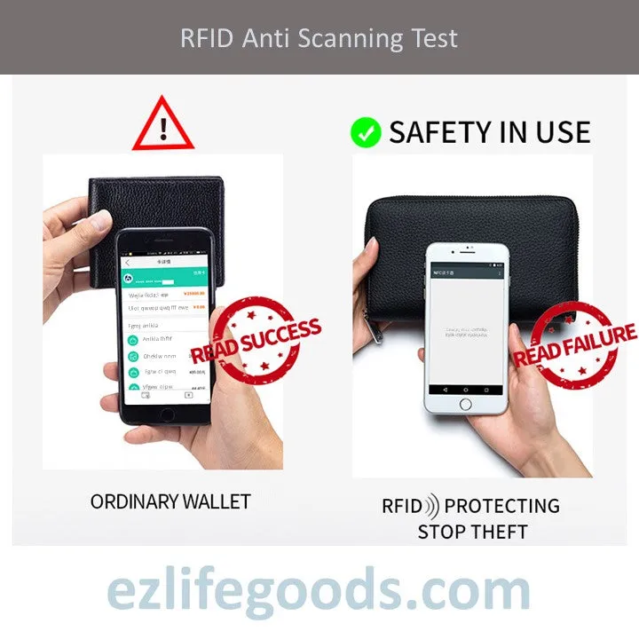 RFID Genuine Leather All Around Zipper Wallet for Women, High Capacity Long Wallet Phone Purse